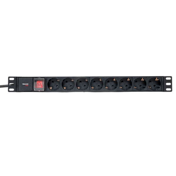 Блок PDU TERACOM PRO 19дюйм 1U 16А/250В 8 роз. Schuko с выключат. шнур 2м 3х1.5кв.мм вилка Schuko корпус пластик черн. EKF TRP-HPD-LSP-16A-8SH-2MSH
