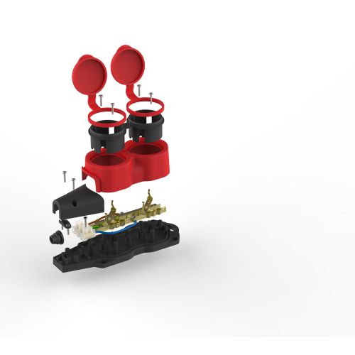Колодка 2-м с заземл. 16A IP44 KX-2e-RED-IP44 каучук. красн. Эра Б0068443