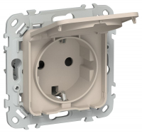 Розетка СП FLITE РСшкр11-1-44-ФлЛ 16А IP44 с заземл. с защ. шторками и крышкой безвинтовое крепление механизм льняной IEK FI-R16-16-1-44-K88
