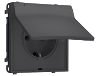 Комплект механизма электрической розетки SIGMA Графит Мягкое касание 50Hz 2P+E с/з с/ш и крышкой IP44 16A-250V QUANT PRO Ambrella Volt MS908010 (SP9080, PR141)