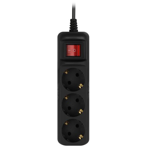 Удлинитель электрический UX-3es-5m-B с заземлением с выключателем 3 розетки 5м ПВС 3х0.75кв.мм 10А черн. Эра Б0057729