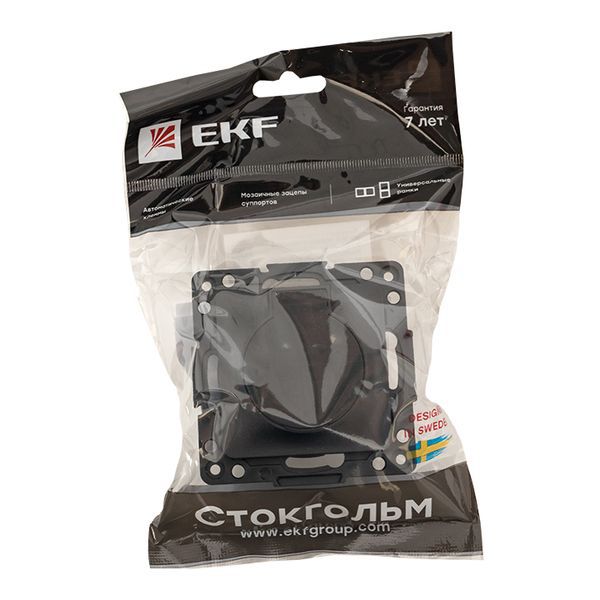 Розетка 1-м СП Стокгольм 16А IP44 с заземл. защ. шторки с крышкой механизм черн. PROxima EKF EZR16-028-10-44