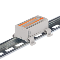 Блок распределительный с горизонт. адаптером на рейку шир. 35мм зажим push-in 1 ввод 6кв.мм 18 точек подключения 2.5кв.мм сер. DKC DTP1-118-104SPUG-H