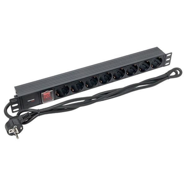 Блок PDU TERACOM PRO 19дюйм 1U 16А/250В 8 роз. Schuko с выключат. шнур 2м 3х1.5кв.мм вилка Schuko корпус пластик черн. EKF TRP-HPD-LSP-16A-8SH-2MSH