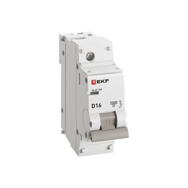 Выключатель автоматический модульный 1п D 16А 10кА ВА 47-100 PROxima EKF mcb47100-1-16D-pro