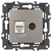 Розетка компьютерная + телевизионная Elegance 14-3110-16 RJ45+TV титан Эра Б0065768