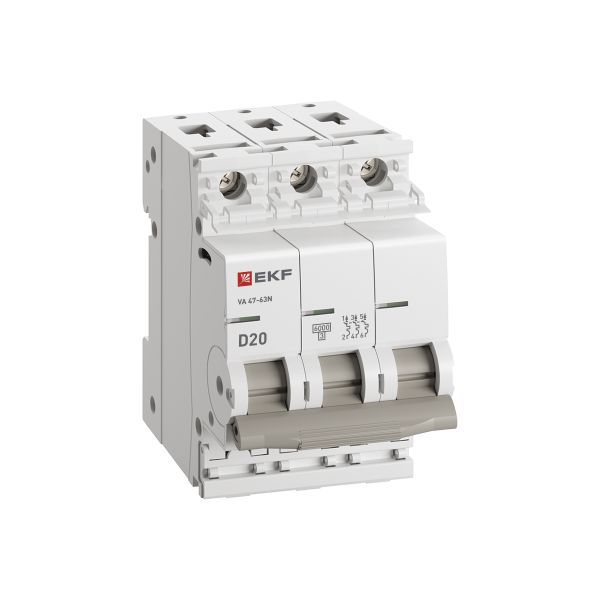 Выключатель автоматический модульный 3п D 20А 6кА ВА 47-63N PROxima EKF M636320D