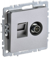 Розетка компьютерная + телевизионная 2-м Brite РТВ/РК12-БрА RJ45 кат.5E + TV механизм алюм. IEK BR-AK20-1-K47