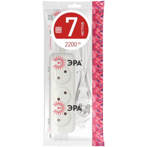 Удлинитель 3х7м без заземл. 10А IP20 U-3-7m-2х1 ПВС 2х1 Эра Б0028357