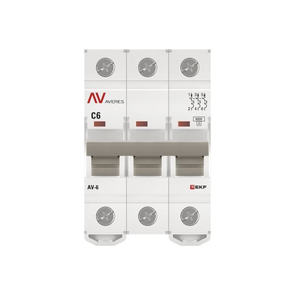 Выключатель автоматический модульный 3п C 6А 6кА AV-6 AVERES EKF mcb6-3-06C-av