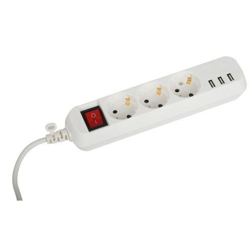 Удлинитель электрический U-3es-1.5m-USB с заземлением с выключателем 3 розетки+3xUSBA 1.5м 10А Эра Б0052900