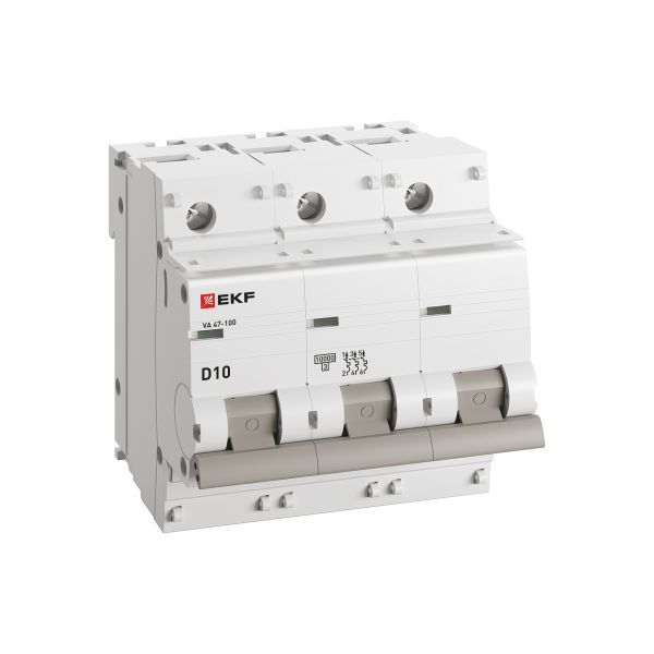 Выключатель автоматический модульный 3п D 10А 10кА ВА 47-100 PROxima EKF mcb47100-3-10D-pro