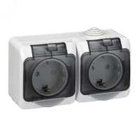 Розетка 2-я с/з со шторками c крышкой IP44 Systeme Electric Этюд наруж Серая PA16-244C