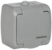 Розетка 1-м ОП AQUATIC РСш12-2-А 16А IP54 с заземл. с крышкой GENERICA ERA12-K03-16-54