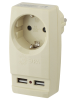 Разветвитель электрический Эра SP-1e-USB-I на 1 розетку + 2 USB с заземлением 16А сл. кость Б0027836