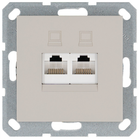 Интернет-розетка RJ45 двойная с накладкой, цвет Тауп Jasmart G6106T