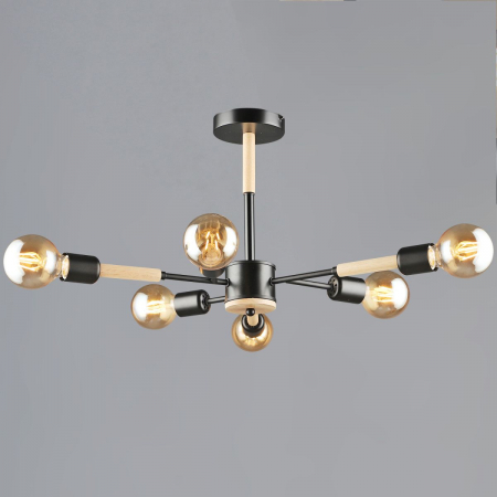 Люстра на штанге Reluce 99960-0.3-06 BK+WOOD