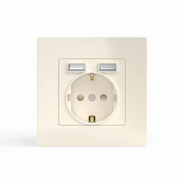 Розетка 1-м СП Pixel с заземл. с 2-мя заряд. устр. USB тип A+A механизм беж. TOKOV ELECTRIC TKE-PX-R1U2A-C02