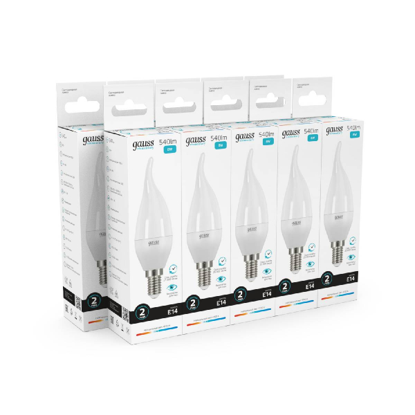 Лампа светодиодная Gauss E14 8W 4100K свеча на ветру матовая 34128