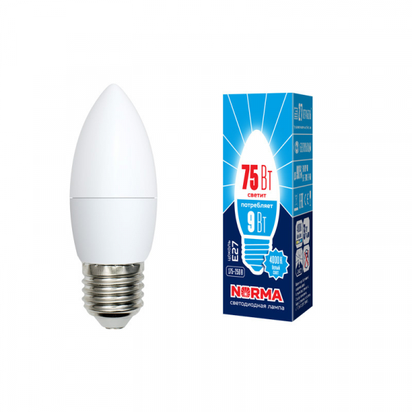 Лампа светодиодная (UL-00003806) Volpe E27 9W 4000K матовая LED-C37-9W/NW/E27/FR/NR