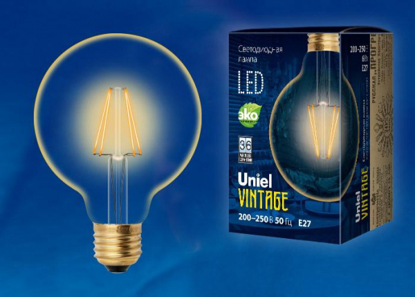 Лампа светодиодная филаментная (UL-00002358) Uniel E27 8W 2250K прозрачная LED-G125-8W/GOLDEN/E27 GLV21GO