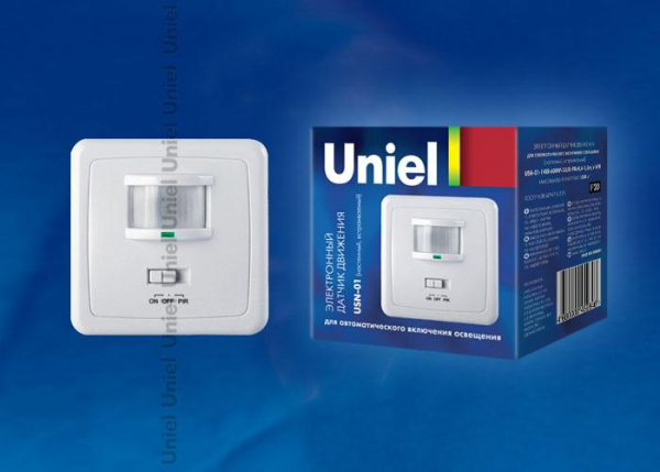 Датчик движения (06565) Uniel USN-13-360R-1200W-3LUX-12M-0,6-1,5m/s-WH