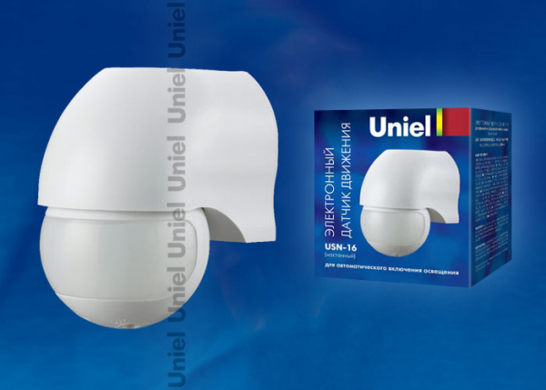 Датчик движения (06568) Uniel USN-16-180R-1200W-3LUX-12M-0,6-1,5m/s-WH