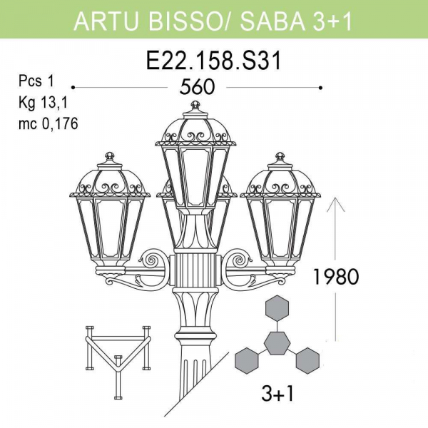 Уличный фонарь Fumagalli Artu Bisso/Saba 3+1 K22.158.S31.BYF1R