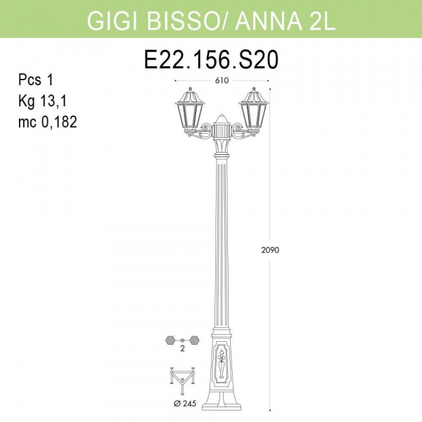 Уличный фонарь Fumagalli Gigi Bisso/Anna E22.156.S20.WXF1R