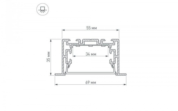 Профиль с экраном Arlight S2-LINIA69-F-2500 ANOD+OPAL 021177
