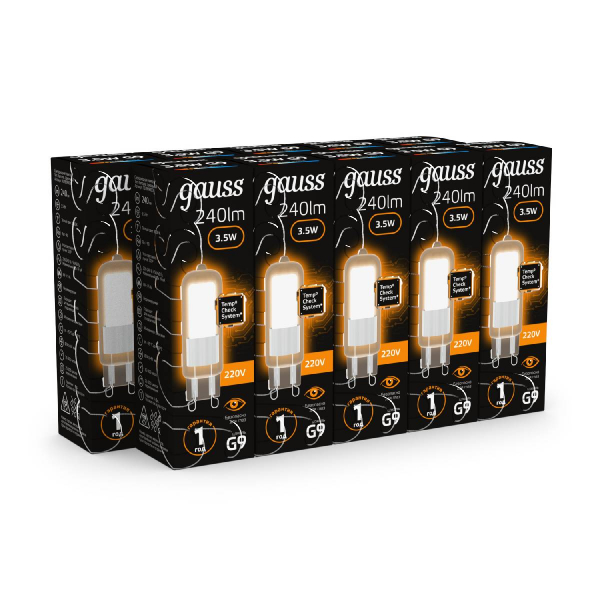 Лампа светодиодная Gauss G9 3.5W 3000K прозрачная 107809103