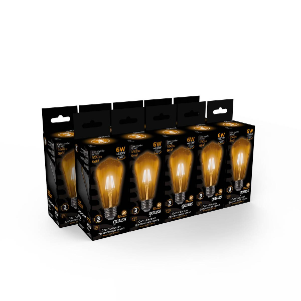 Лампа светодиодная филаментная Gauss E27 6W 2400К золотая 102802006