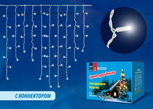 Уличная светодиодная гирлянда (UL-00001366) Uniel бахрома 230V белый ULD-B3010-200/TWK White IP67