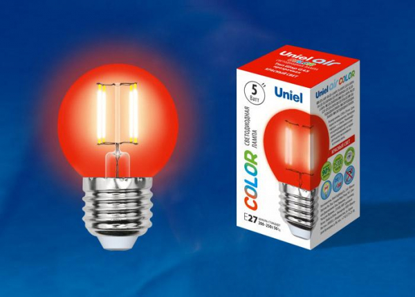 Лампа светодиодная филаментная (UL-00002985) Uniel E14 5W красный LED-G45-5W/RED/E14 GLA02RD