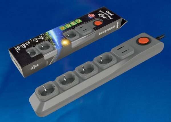 Cетевой фильтр (UL-00001761) Uniel 4гн х 3м с/з Lux S-GSL5-3U Grey