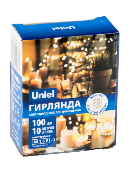 Светодиодная гирлянда Uniel Роса (UL-00007186) белый ULD-S1000-100/SCB/3AA White IP20 Dew