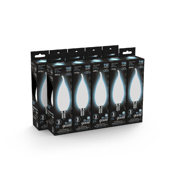 Лампа светодиодная филаментная Gauss E14 9W 4100К матовая 104201209