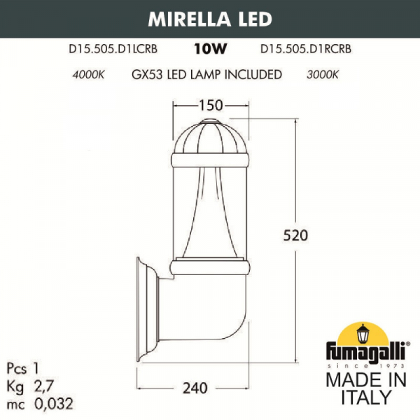 Настенный светильник Fumagalli Sauro D15.505.000.AXD1L.CRB
