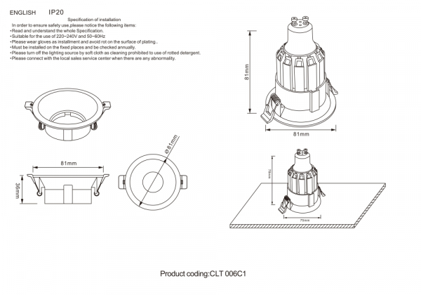 Встраиваемый светильник Crystal Lux CLT 006 CLT 006C1 BL