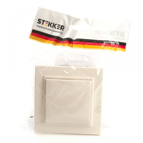 Розетка 1-местная с крышкой Stekker PST16-9012-02 с защитной шторкой 39238