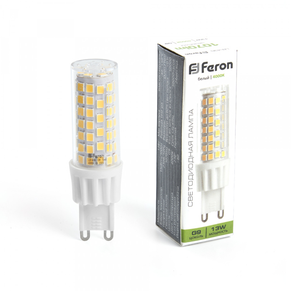 Лампа светодиодная Feron G9 13W 4000K капсульная LB-436 38153