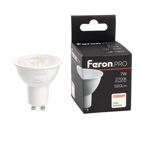 Лампа светодиодная Feron GU10 7W 2700K рефлекторная LB-1607 38182