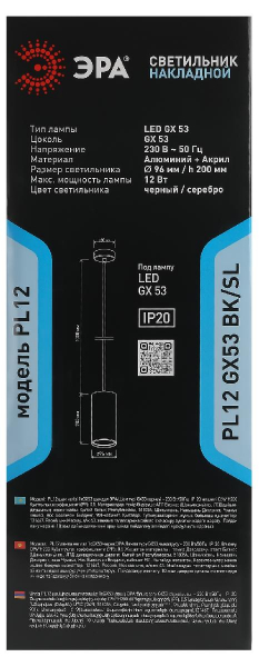Подвесной светильник ЭРА PL12 GX53 BK/SL Б0048544