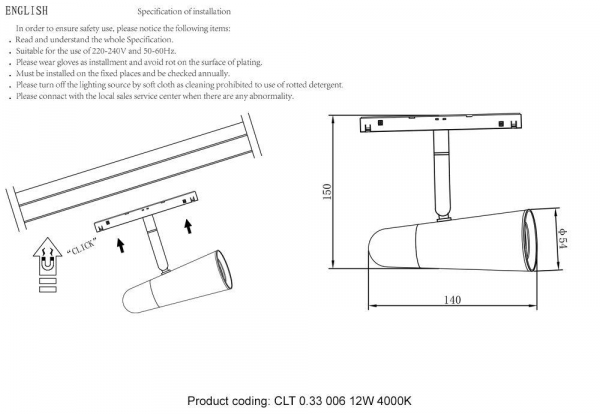 Трековый светодиодный светильник для магнитного шинопровода Crystal Lux Space CLT 0.33 006 12W BL-CH 4000K