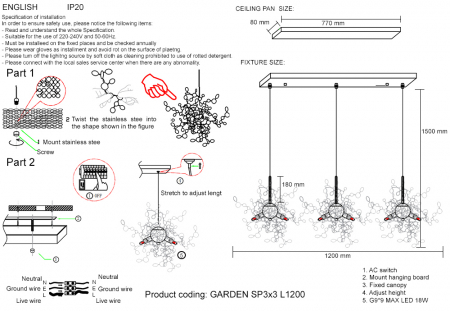 Crystal Lux GARDEN SP3х3 L1200 CHROME