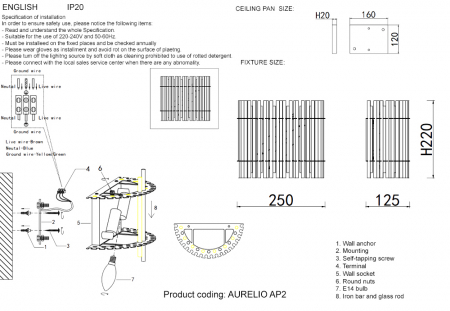 Crystal Lux AURELIO AP2 GOLD+CHROME/TRANSPARENT