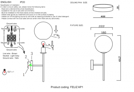 Crystal Lux FELIZ AP1 BRONZE/WHITE