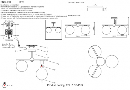 Crystal Lux FELIZ SP-PL3 BRONZE/WHITE