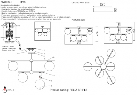 Crystal Lux FELIZ SP-PL6 BRONZE/WHITE
