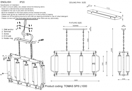 Crystal Lux TOMAS SP8 L1000 BRASS
